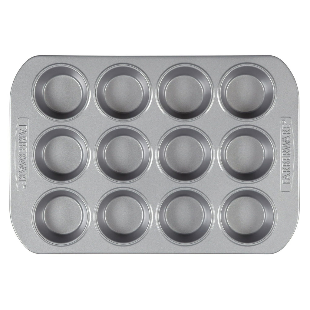 Farberware Bakeware Nonstick Cookie, Muffin, Cupcake, and Cake Pan Set, 4-Piece, Gray