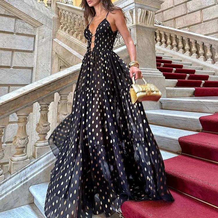 Deep V Retro Dots Printed One-piece Swimsuit Suit