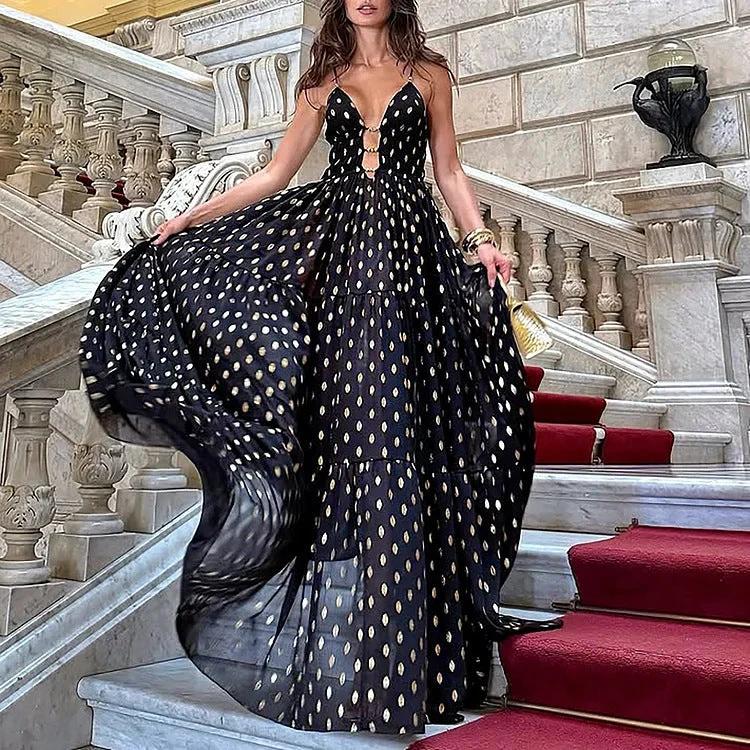 Deep V Retro Dots Printed One-piece Swimsuit Suit