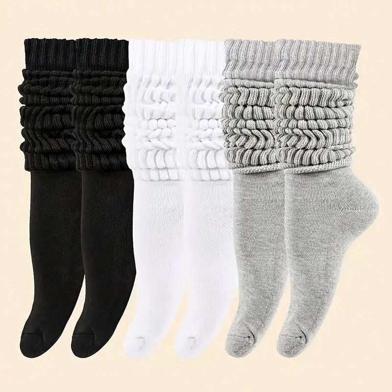Loose Stockings Spring And Autumn Women's Black, White And Gray Pure Color Socks