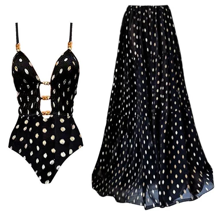 Deep V Retro Dots Printed One-piece Swimsuit Suit