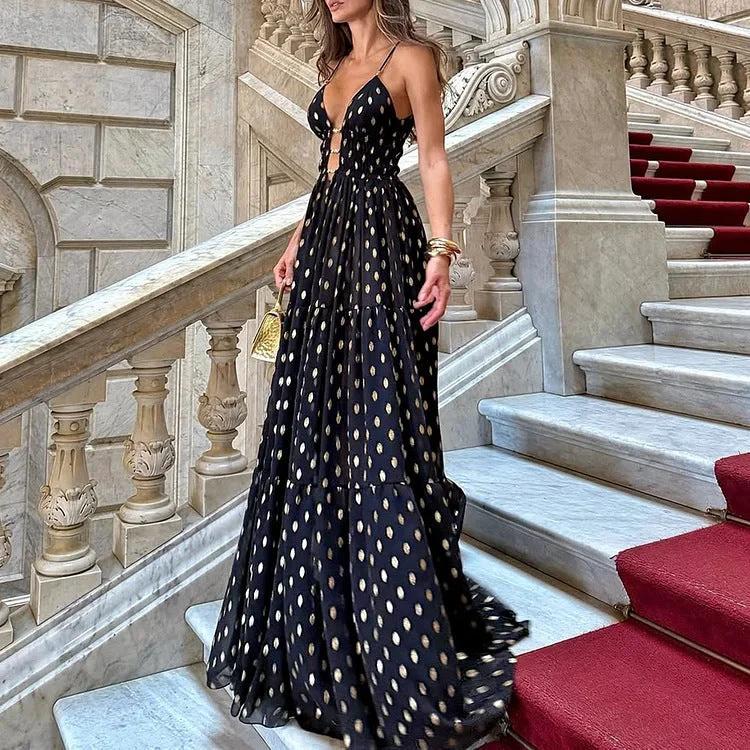 Deep V Retro Dots Printed One-piece Swimsuit Suit