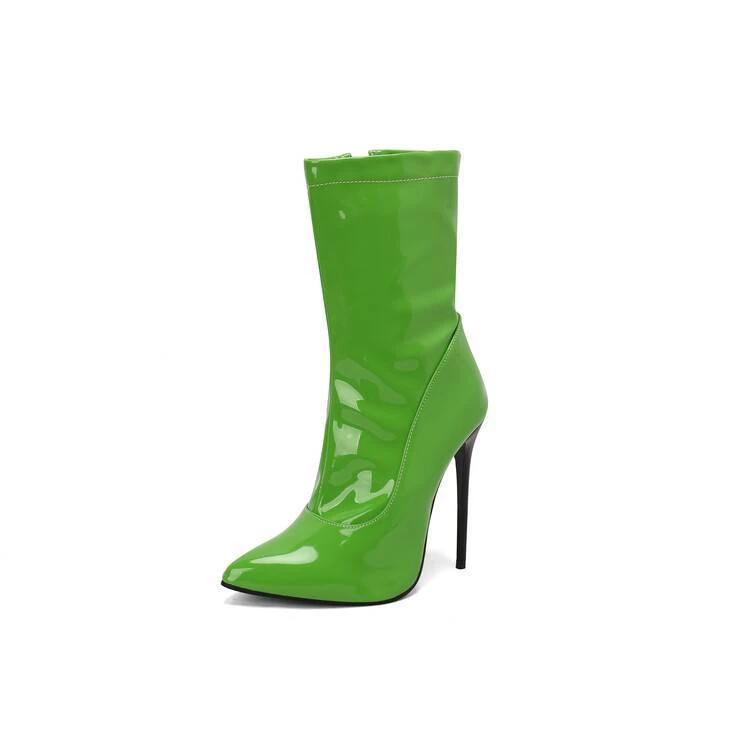 Patent Leather Short Boots Women's High Heel Stiletto Heel Pointed-toe Side Zip