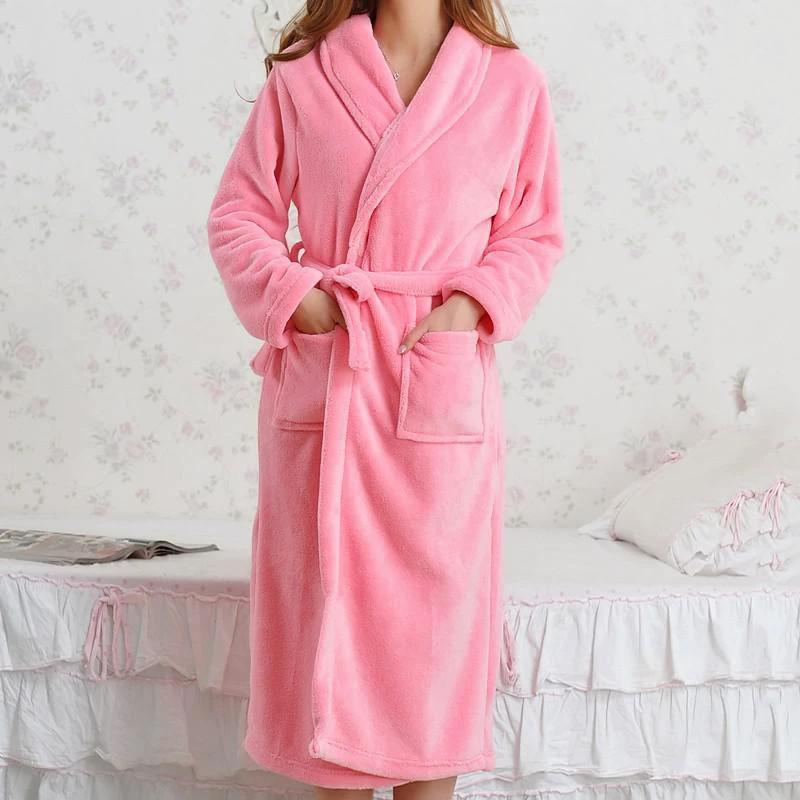 Coral Fleece Pajamas Women Thickened Flannel Long-sleeved Men's Bathrobes Home Clothes
