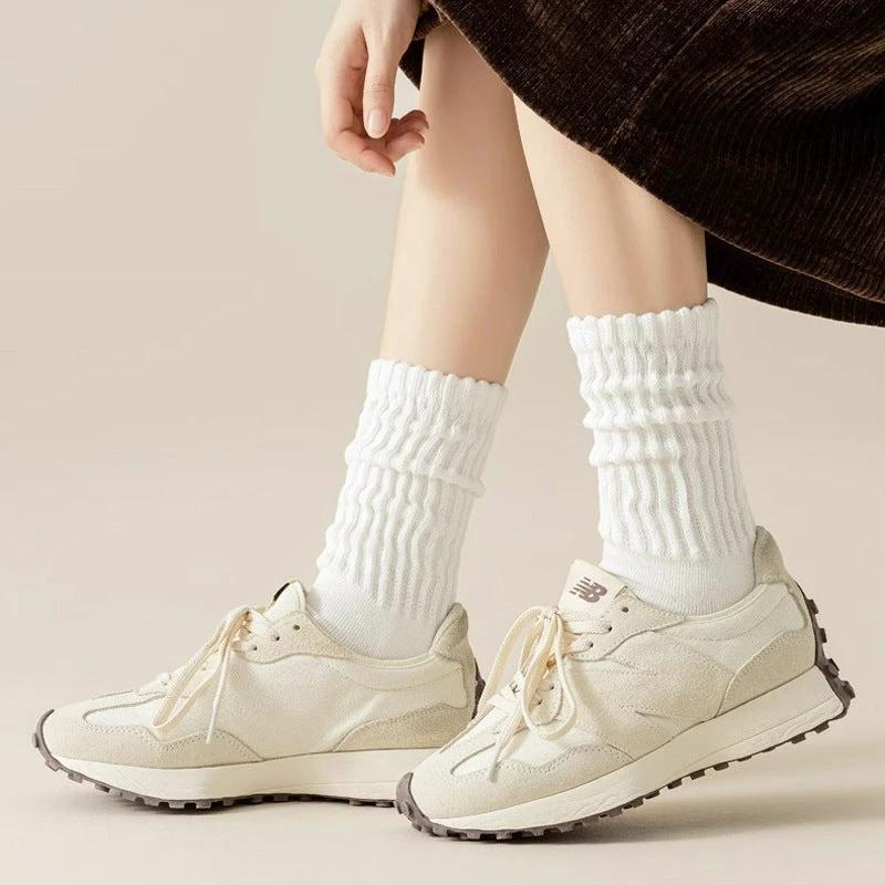 Loose Stockings Spring And Autumn Women's Black, White And Gray Pure Color Socks