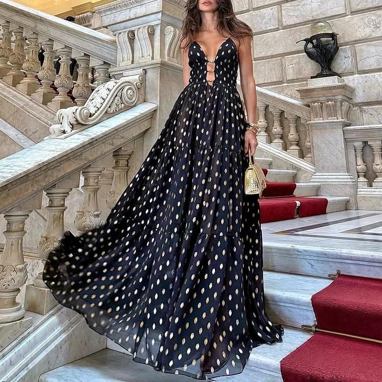 Deep V Retro Dots Printed One-piece Swimsuit Suit