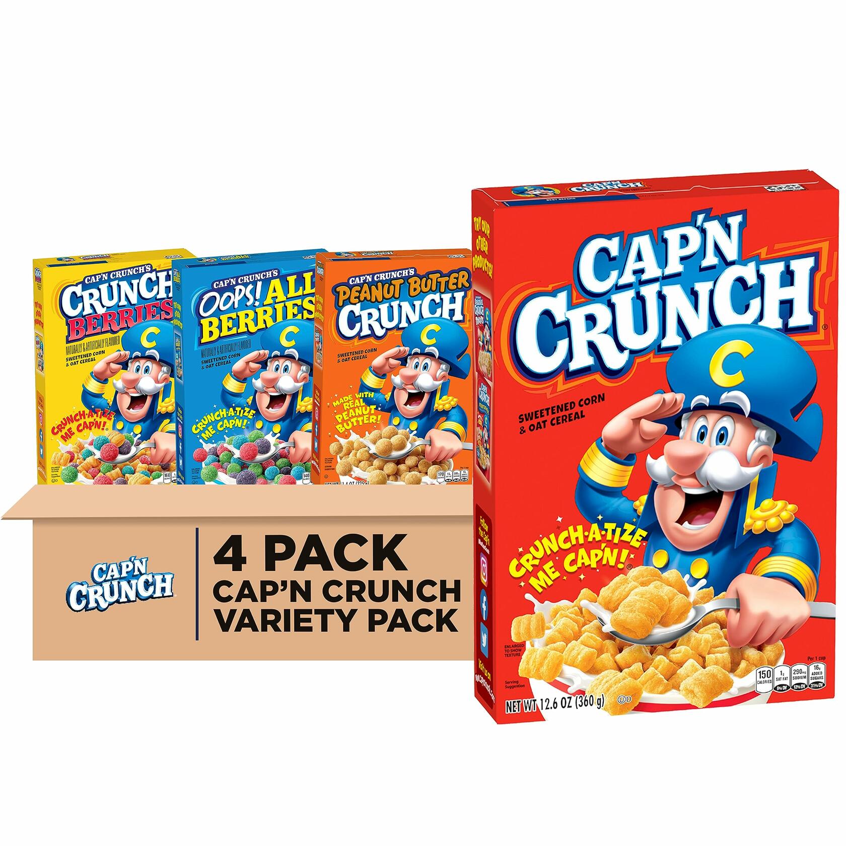 BestBy11/25 Quaker Cap'n Crunch Cereal 4 Flavor Variety Pack 4 Count