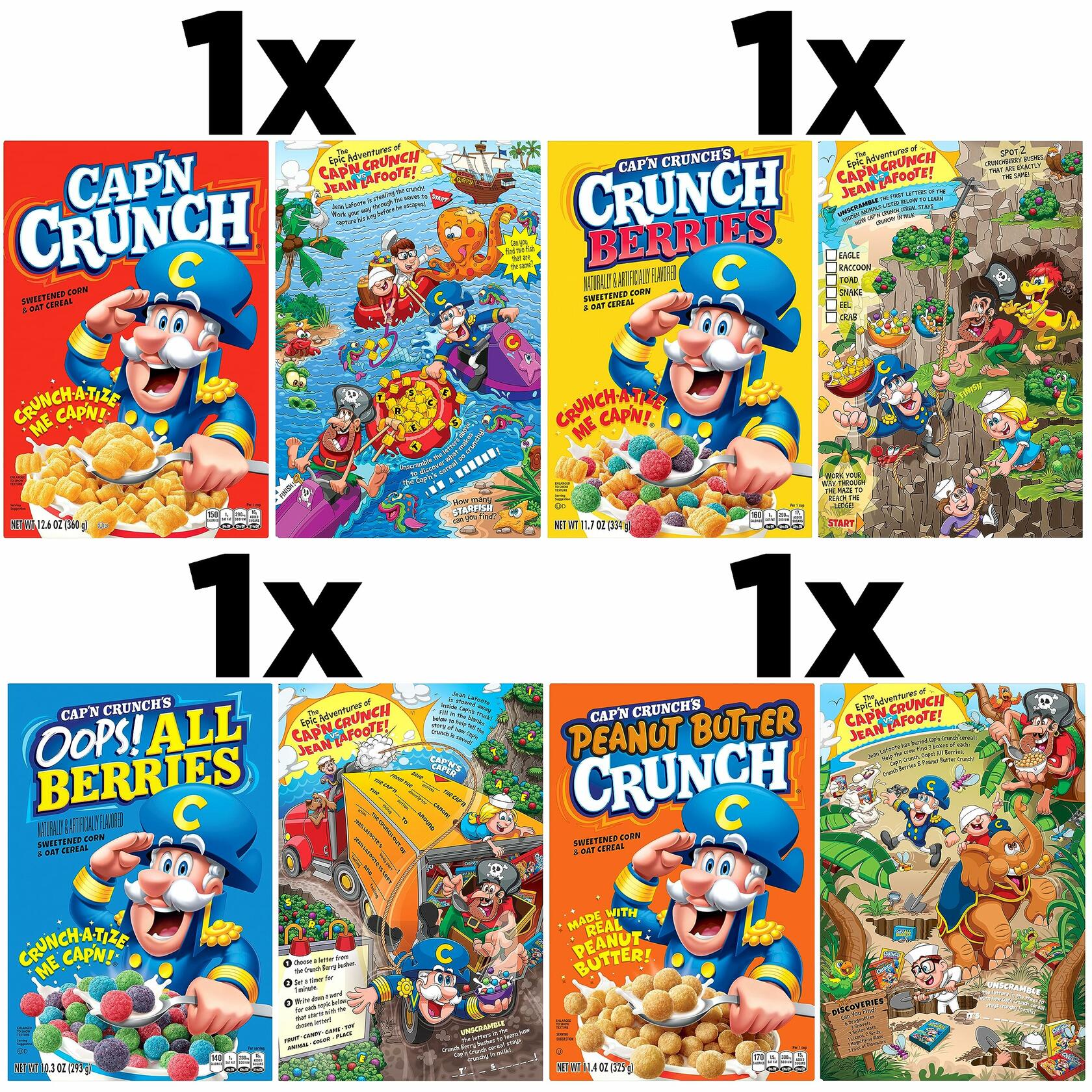 BestBy11/25 Quaker Cap'n Crunch Cereal 4 Flavor Variety Pack 4 Count